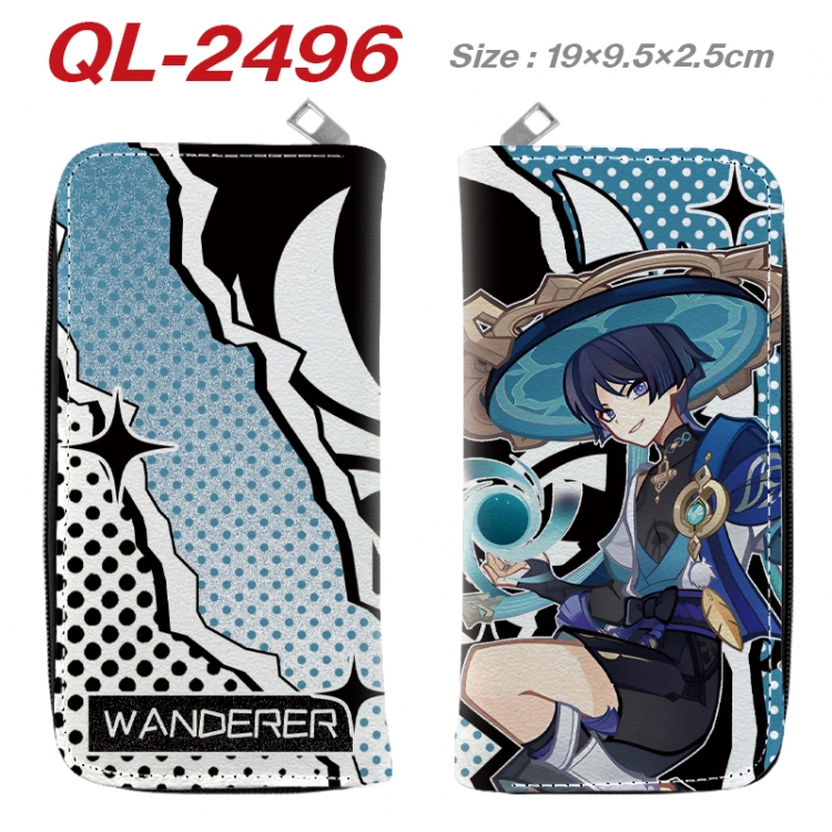 Genshin Impact Anime peripheral PU leather full-color long zippered wallet 19.5x9.5x2.5cm