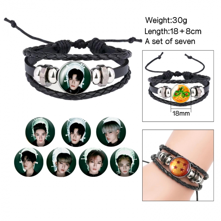 straykids Anime Freestyle Crystal Leather Rope Bracelet Set