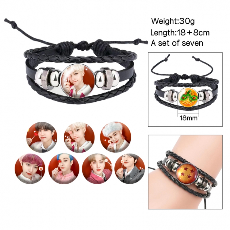 straykids Anime Freestyle Crystal Leather Rope Bracelet Set