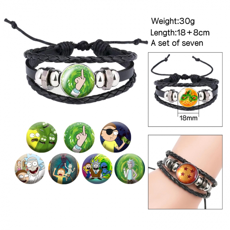 Rick and Morty Anime Freestyle Crystal Leather Rope Bracelet Set