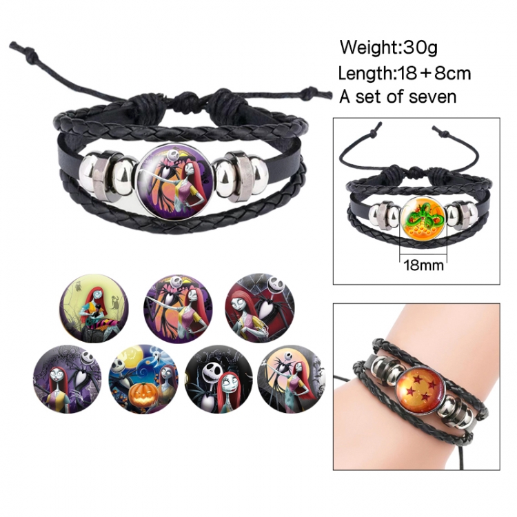The Nightmare Before Christmas Anime Freestyle Crystal Leather Rope Bracelet Set