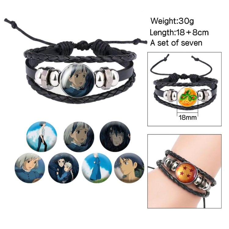 Hauru no ugoku shiro Anime Freestyle Crystal Leather Rope Bracelet Set