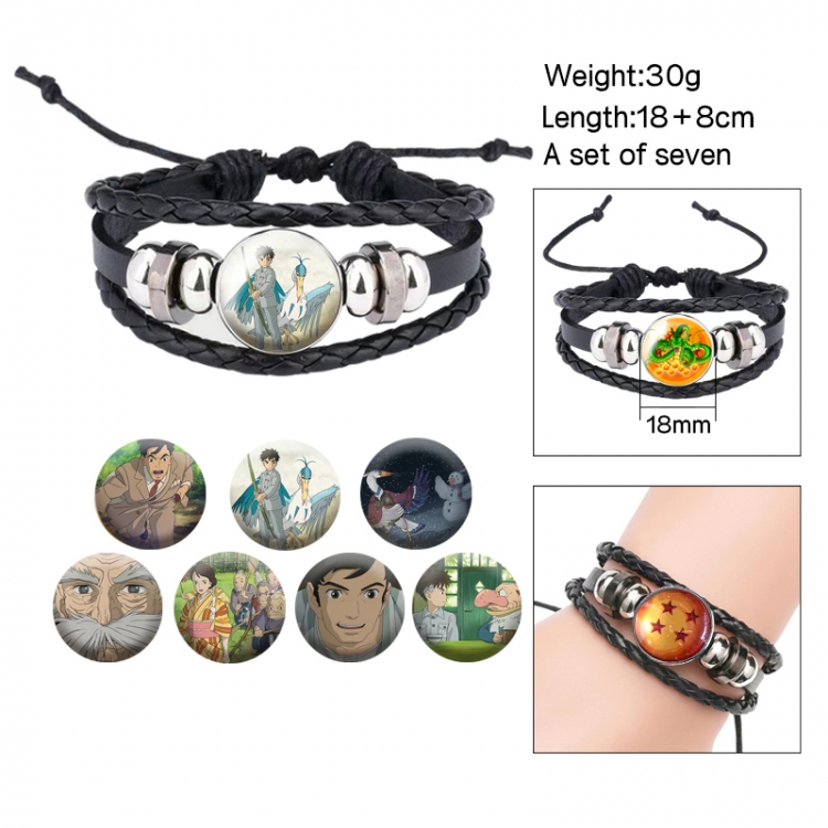 The Boy and the Heron Anime Freestyle Crystal Leather Rope Bracelet Set