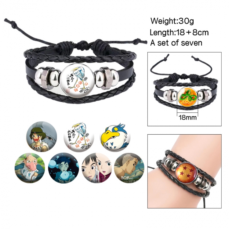 The Boy and the Heron Anime Freestyle Crystal Leather Rope Bracelet Set