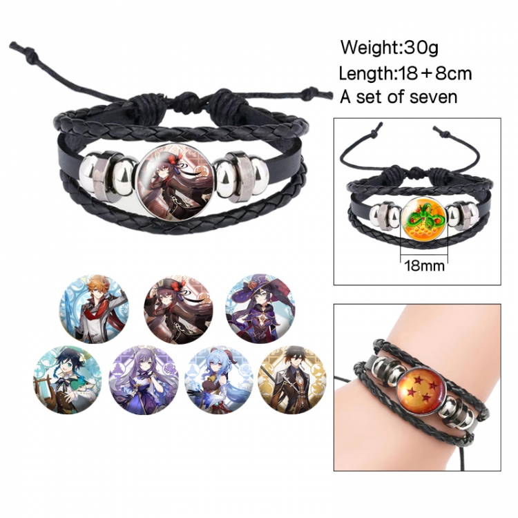 Genshin Impact- Anime Freestyle Crystal Leather Rope Bracelet Set