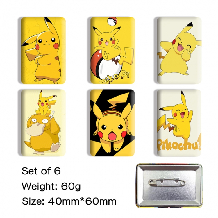 Pokemon Anime square tinplate badge chest badge 4X6CM a set of 6