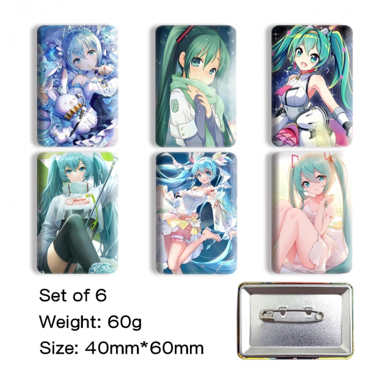 Hatsune Miku Anime square tinplate badge chest badge 4X6CM a set of 6