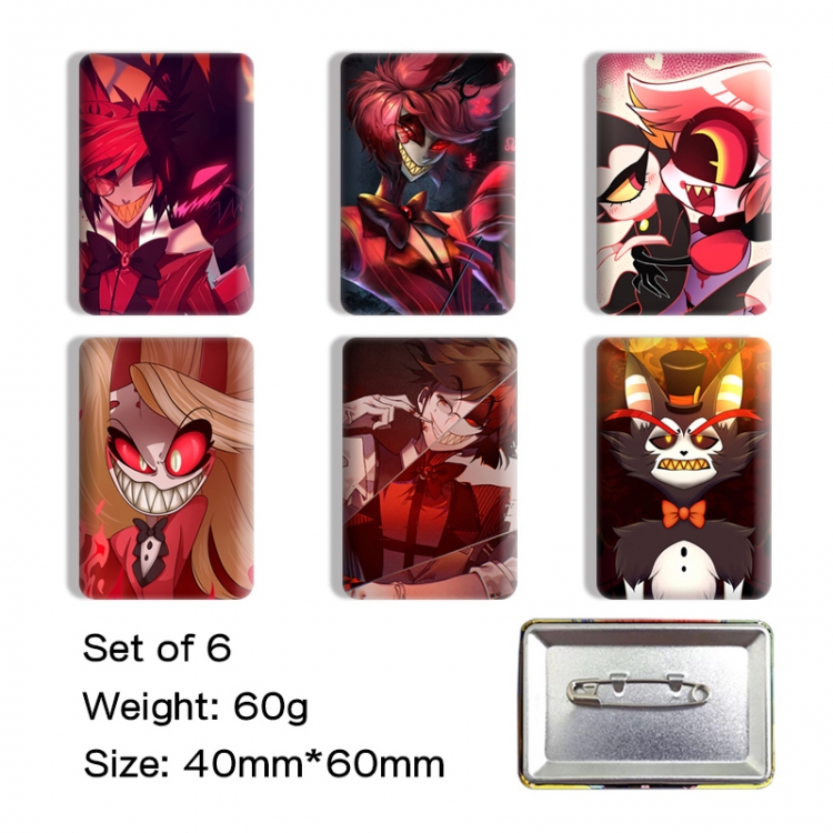 Hazbin Hotel Anime square tinplate badge chest badge 4X6CM a set of 6
