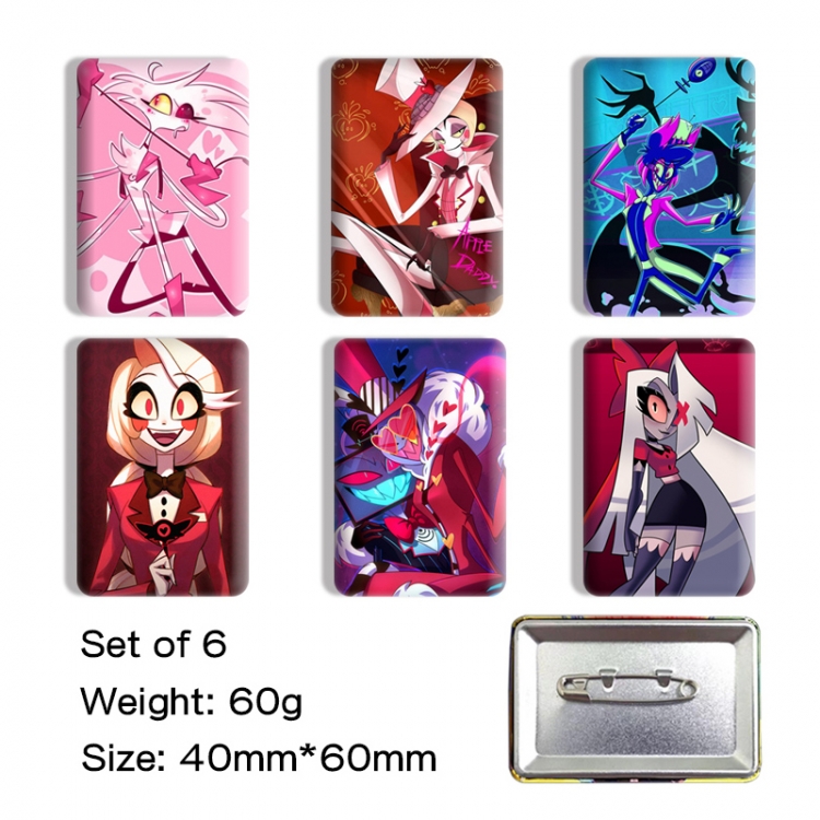 Hazbin Hotel Anime square tinplate badge chest badge 4X6CM a set of 6