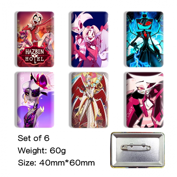 Hazbin Hotel Anime square tinplate badge chest badge 4X6CM a set of 6