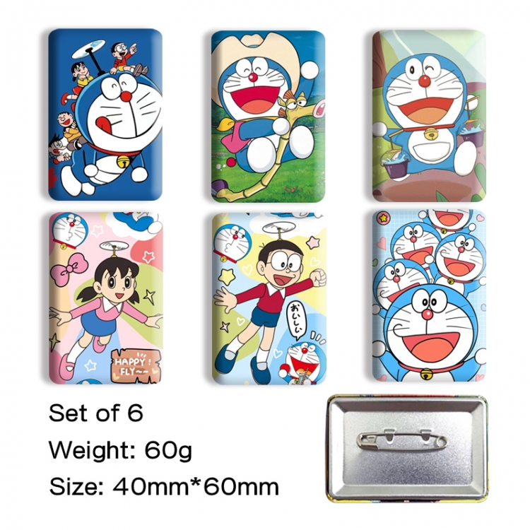 Doraemon Anime square tinplate badge chest badge 4X6CM a set of 6