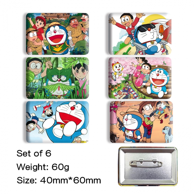 Doraemon Anime square tinplate badge chest badge 4X6CM a set of 6