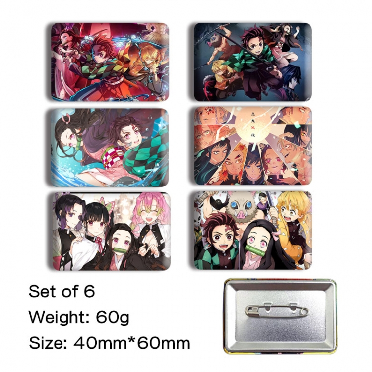 Demon Slayer Kimets Anime square tinplate badge chest badge 4X6CM a set of 6