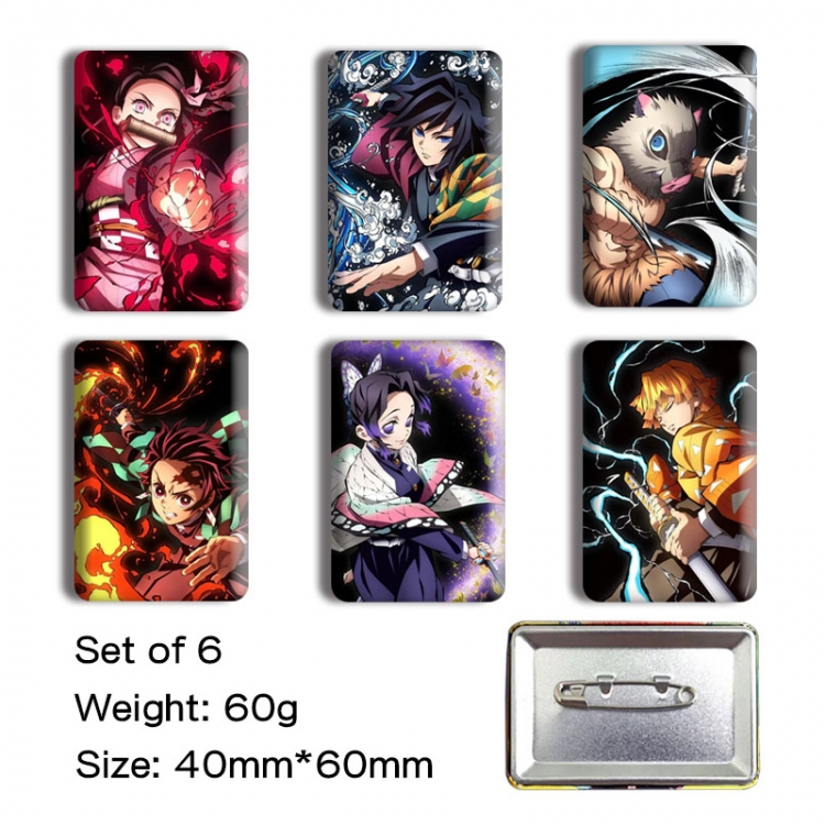 Demon Slayer Kimets Anime square tinplate badge chest badge 4X6CM a set of 6