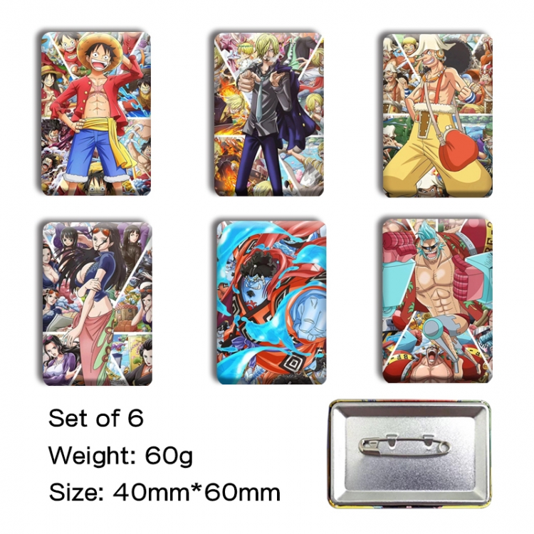 One Piece Anime square tinplate badge chest badge 4X6CM a set of 6
