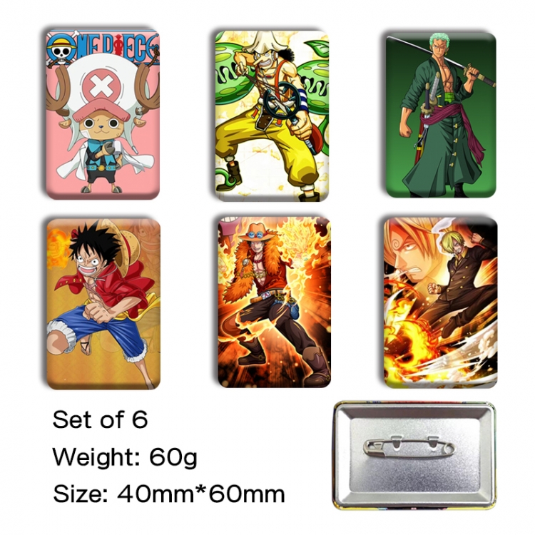 One Piece Anime square tinplate badge chest badge 4X6CM a set of 6