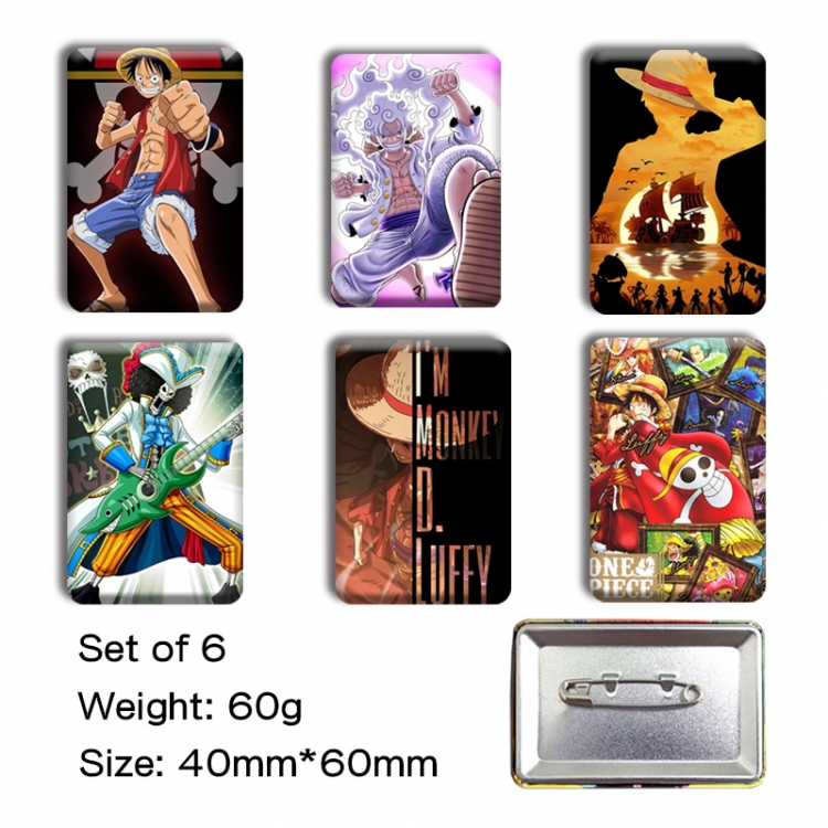 One Piece Anime square tinplate badge chest badge 4X6CM a set of 6