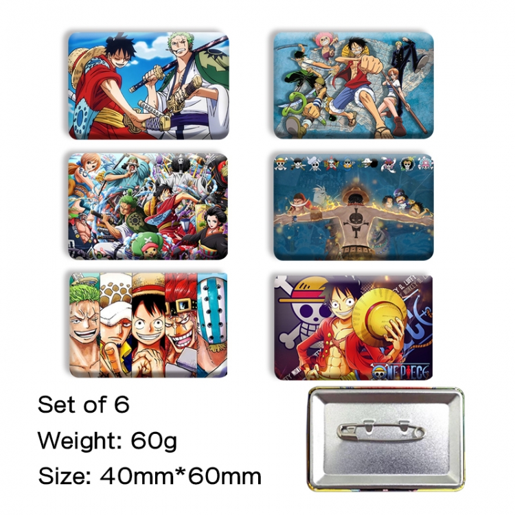 One Piece Anime square tinplate badge chest badge 4X6CM a set of 6