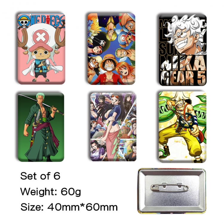 One Piece Anime square tinplate badge chest badge 4X6CM a set of 6