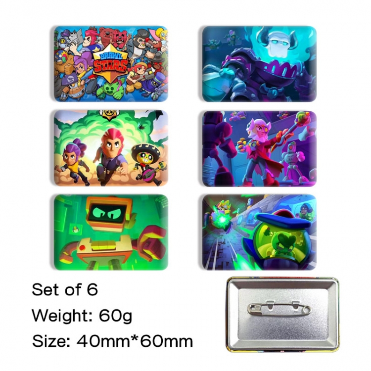 Brawl Stars Anime square tinplate badge chest badge 4X6CM a set of 6