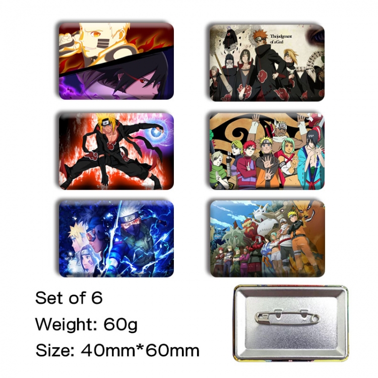 Naruto Anime square tinplate badge chest badge 4X6CM a set of 6