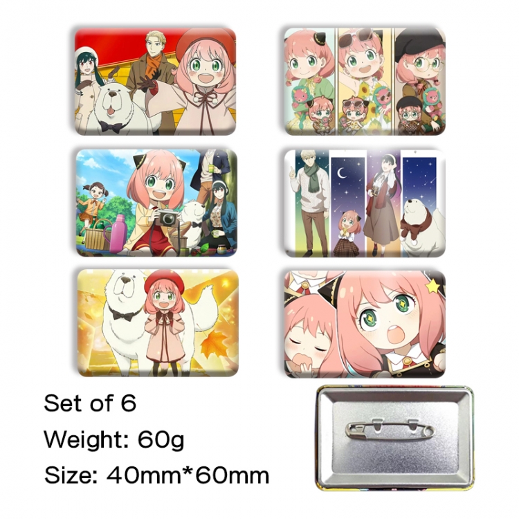 SPY×FAMIL Anime square tinplate badge chest badge 4X6CM a set of 6