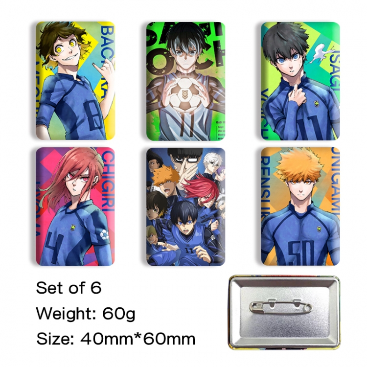 BLUE LOCK Anime square tinplate badge chest badge 4X6CM a set of 6