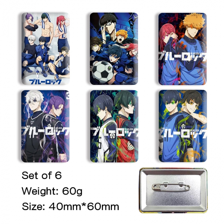 BLUE LOCK Anime square tinplate badge chest badge 4X6CM a set of 6
