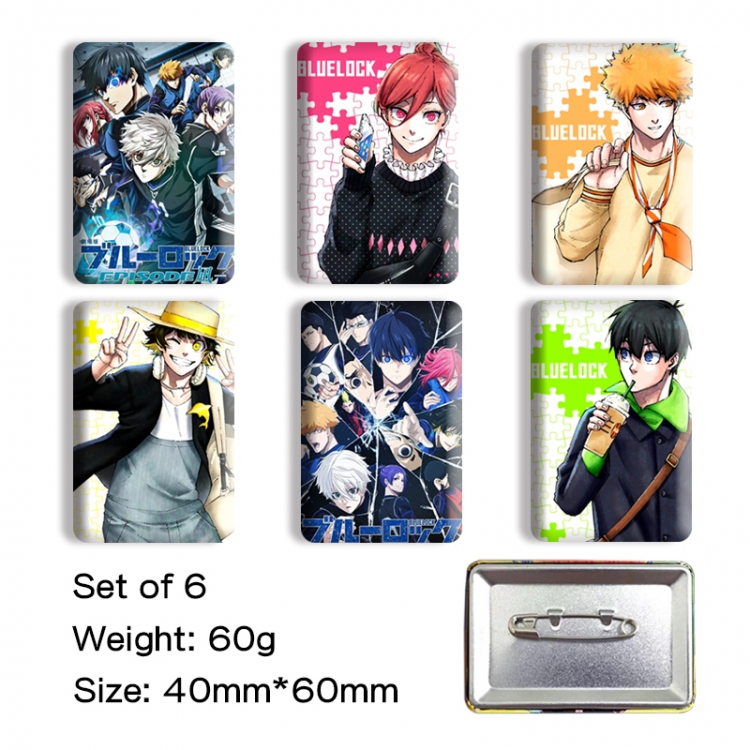 BLUE LOCK Anime square tinplate badge chest badge 4X6CM a set of 6