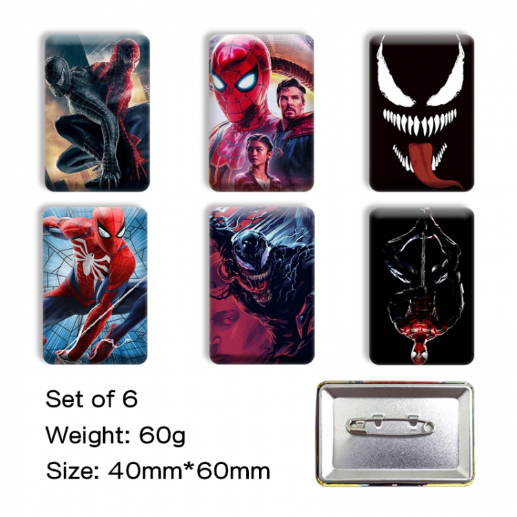 Marvel Anime square tinplate badge chest badge 4X6CM a set of 6
