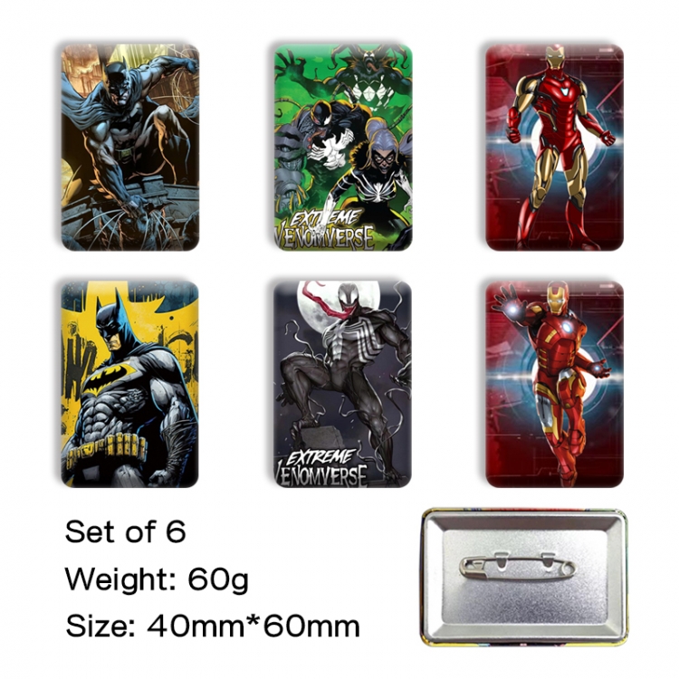 Marvel Anime square tinplate badge chest badge 4X6CM a set of 6