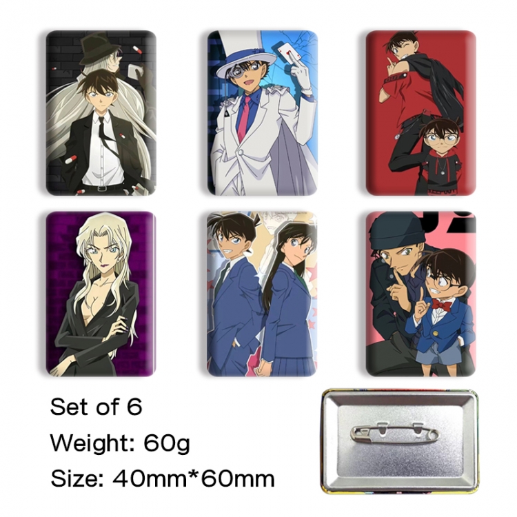 Detective conan Anime square tinplate badge chest badge 4X6CMa set of 6