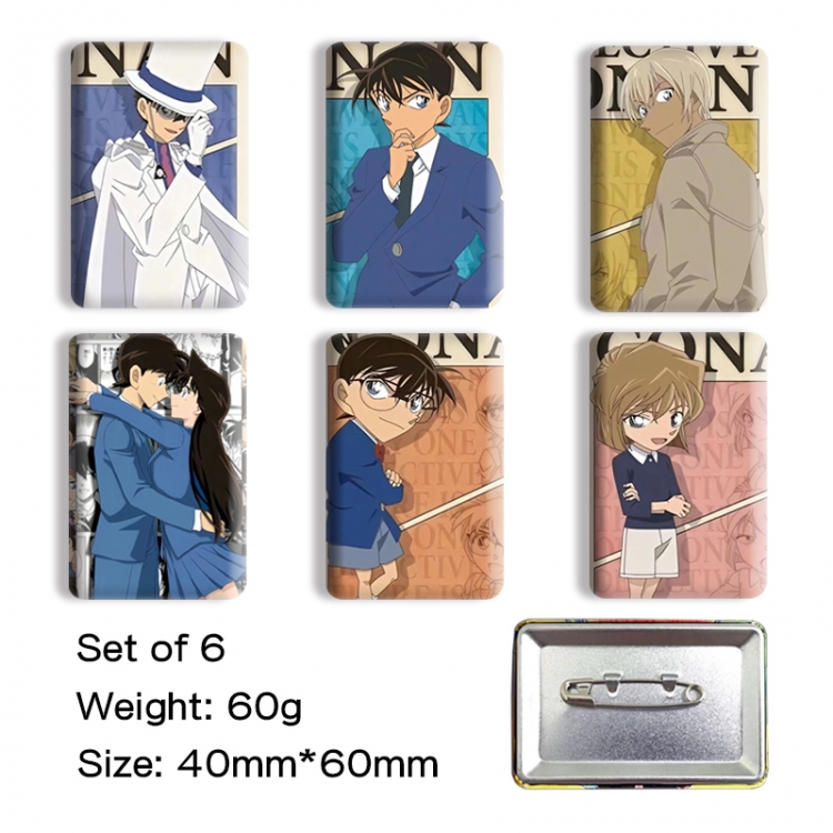 Detective conan Anime square tinplate badge chest badge 4X6CM a set of 6