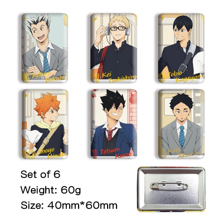 Haikyuu!! Anime square tinplate badge chest badge 4X6CM a set of 6