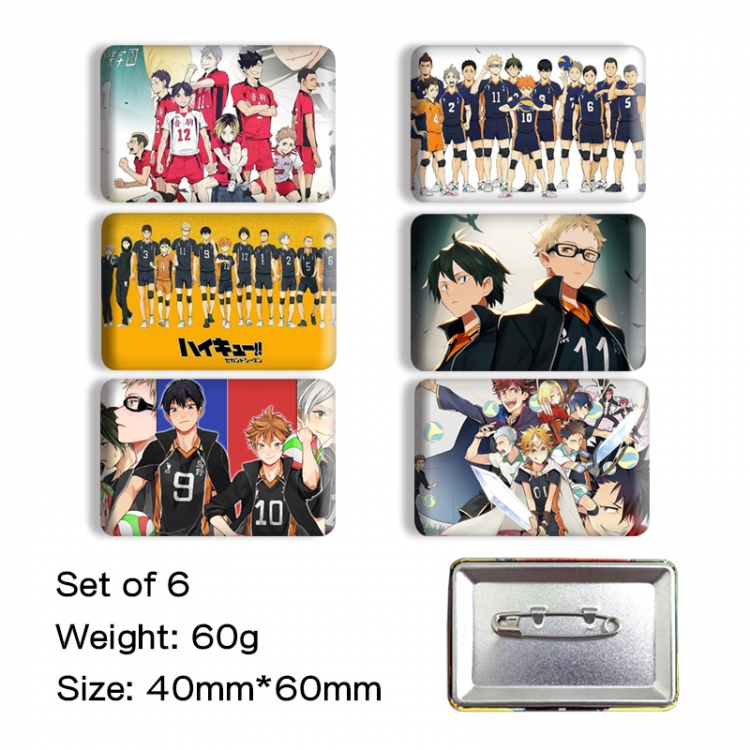 Haikyuu!! Anime square tinplate badge chest badge 4X6CM a set of 6