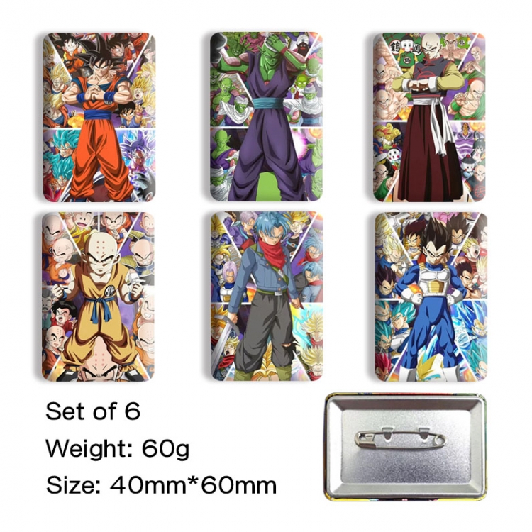 DRAGON BALL Anime square tinplate badge chest badge 4X6CM a set of 6