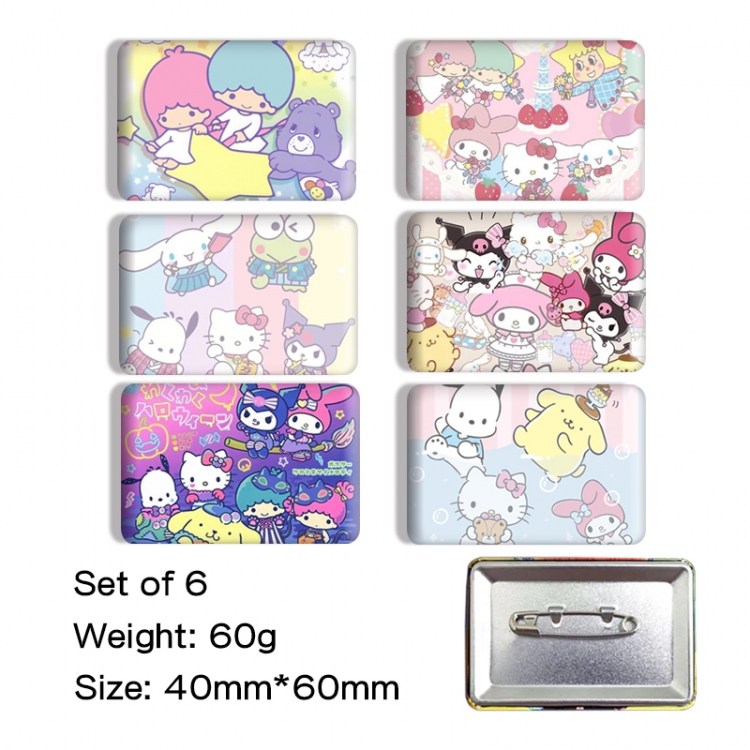 sanrio Anime square tinplate badge chest badge 4X6CM a set of 6