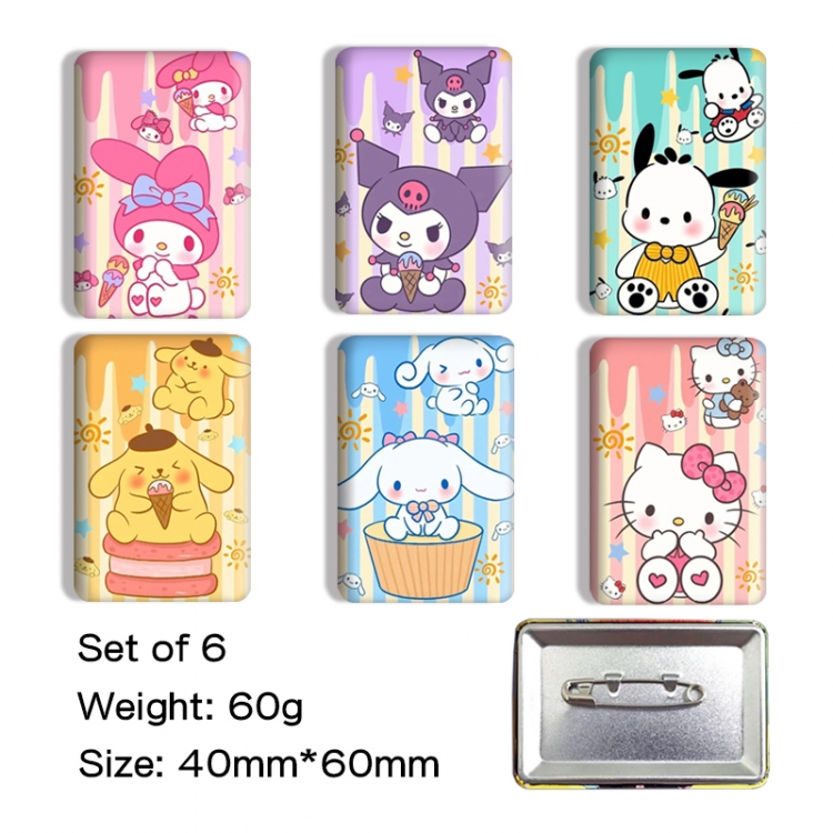 sanrio Anime square tinplate badge chest badge 4X6CM a set of 6