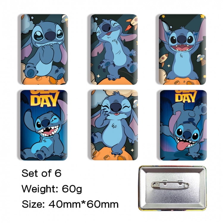Lilo & Stitch Anime square tinplate badge chest badge 4X6CM a set of 6