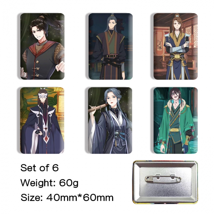 Heaven Official's Blessing  Anime square tinplate badge chest badge 4X6CM a set of 6