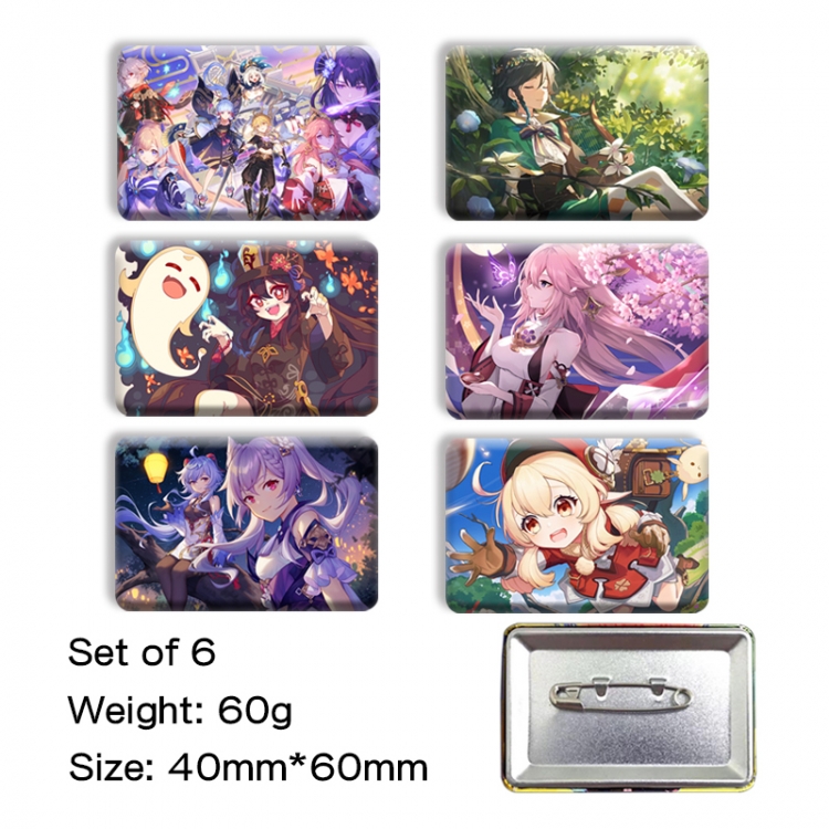 Genshin Impact Anime square tinplate badge chest badge 4X6CM a set of 6