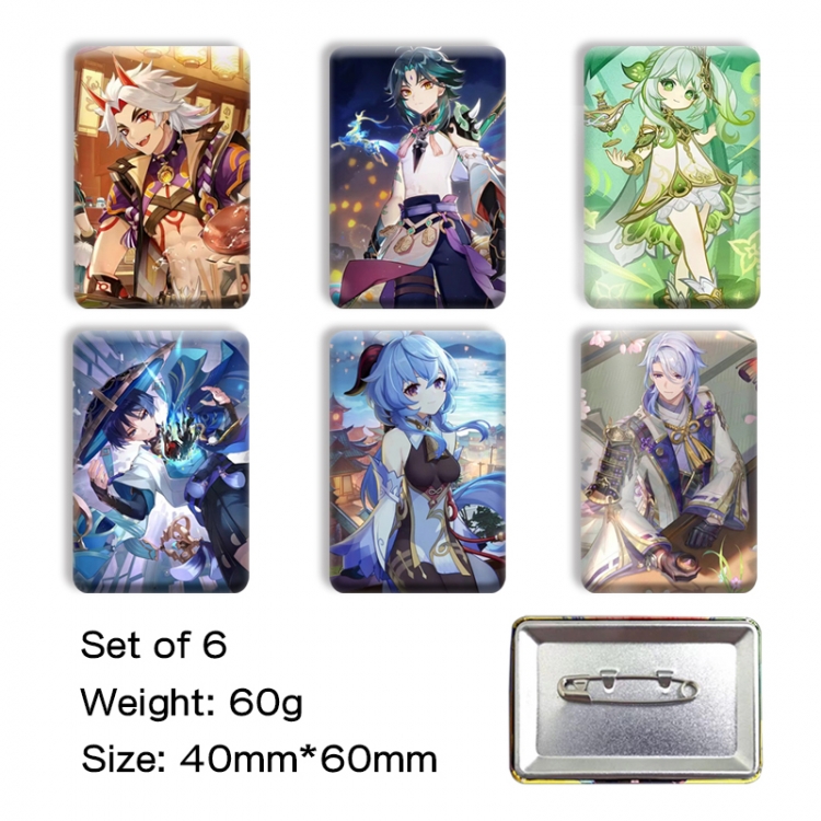 Genshin Impact Anime square tinplate badge chest badge 4X6CM a set of 6