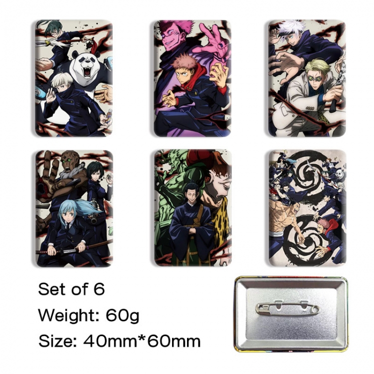 Jujutsu Kaisen Anime square tinplate badge chest badge4X6CM a set of 6