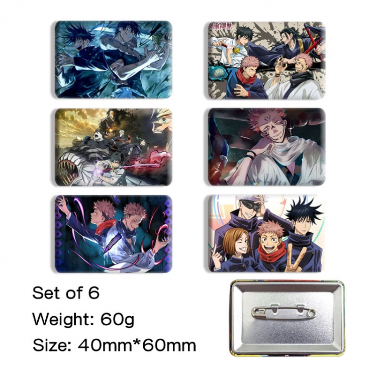 Jujutsu Kaisen Anime square tinplate badge chest badge 4X6CM a set of 6