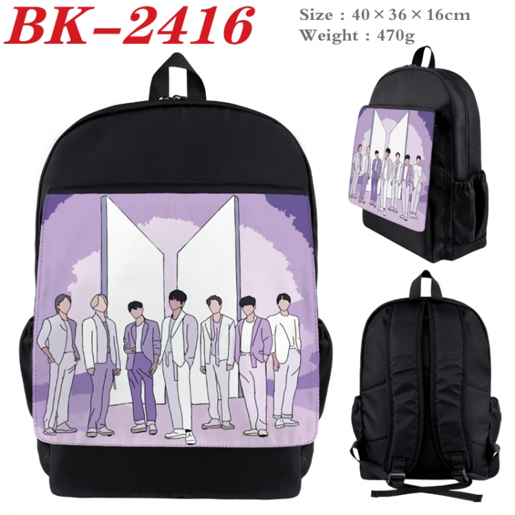 BTS Waterproof nylon canvas flip color picture backpack 40X36X16CM