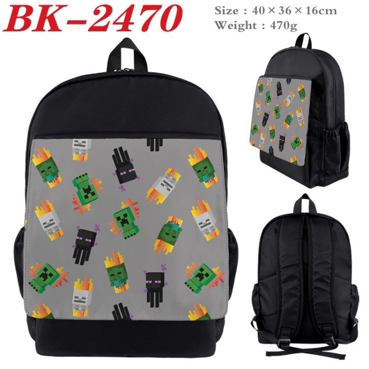 Minecraft Waterproof nylon canvas flip color picture backpack 40X36X16CM