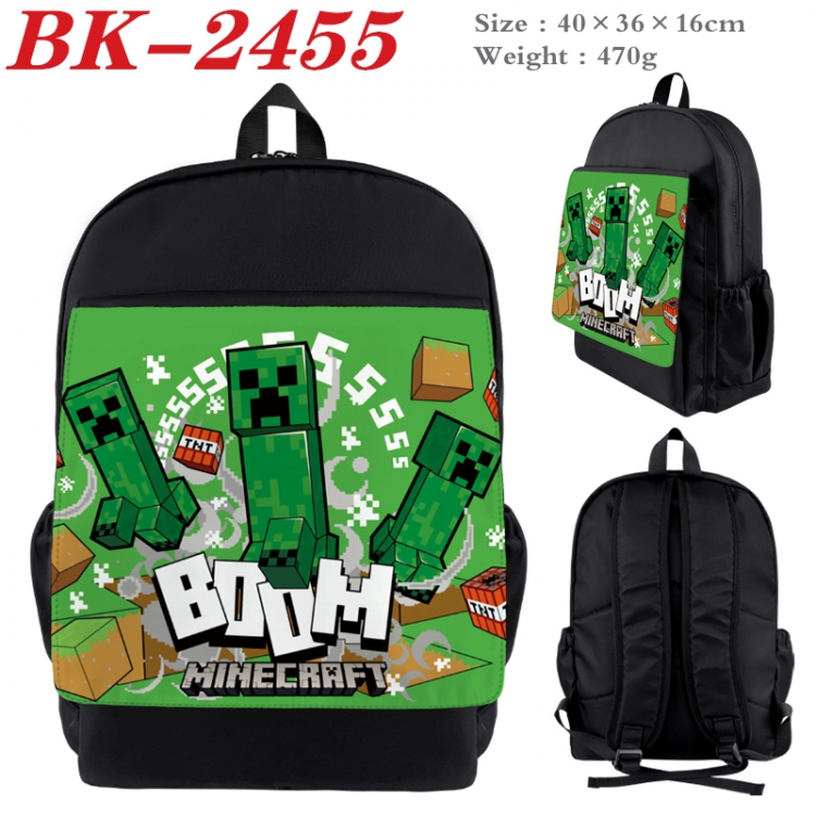 Minecraft Waterproof nylon canvas flip color picture backpack 40X36X16CM