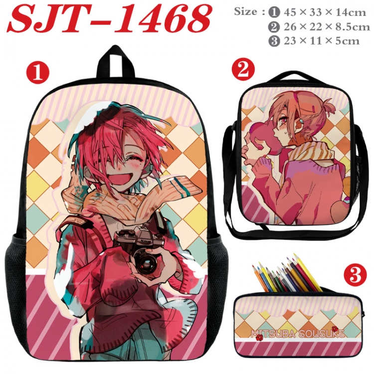 Toilet-bound Hanako-kun Anime nylon canvas backpack pencil case crossbody bag three piece set 45x33x14cm