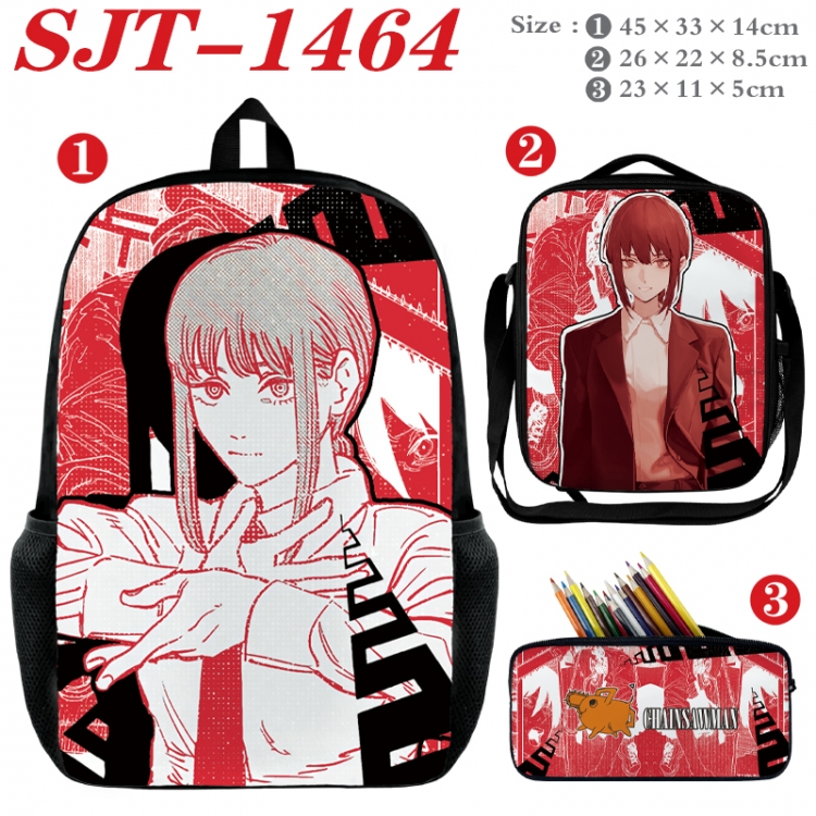 Chainsawman Anime nylon canvas backpack pencil case crossbody bag three piece set 45x33x14cm  SJT-1464