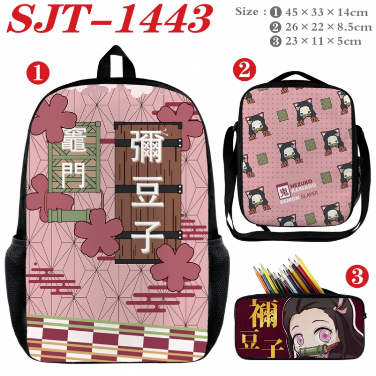Demon Slayer Kimets Anime nylon canvas backpack pencil case crossbody bag three piece set 45x33x14cm